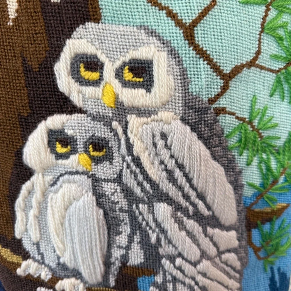 Lesal Upcycled Quilted Vest Navy Blue Vintage‎ Needlepoint Owl Bee Beaded M L